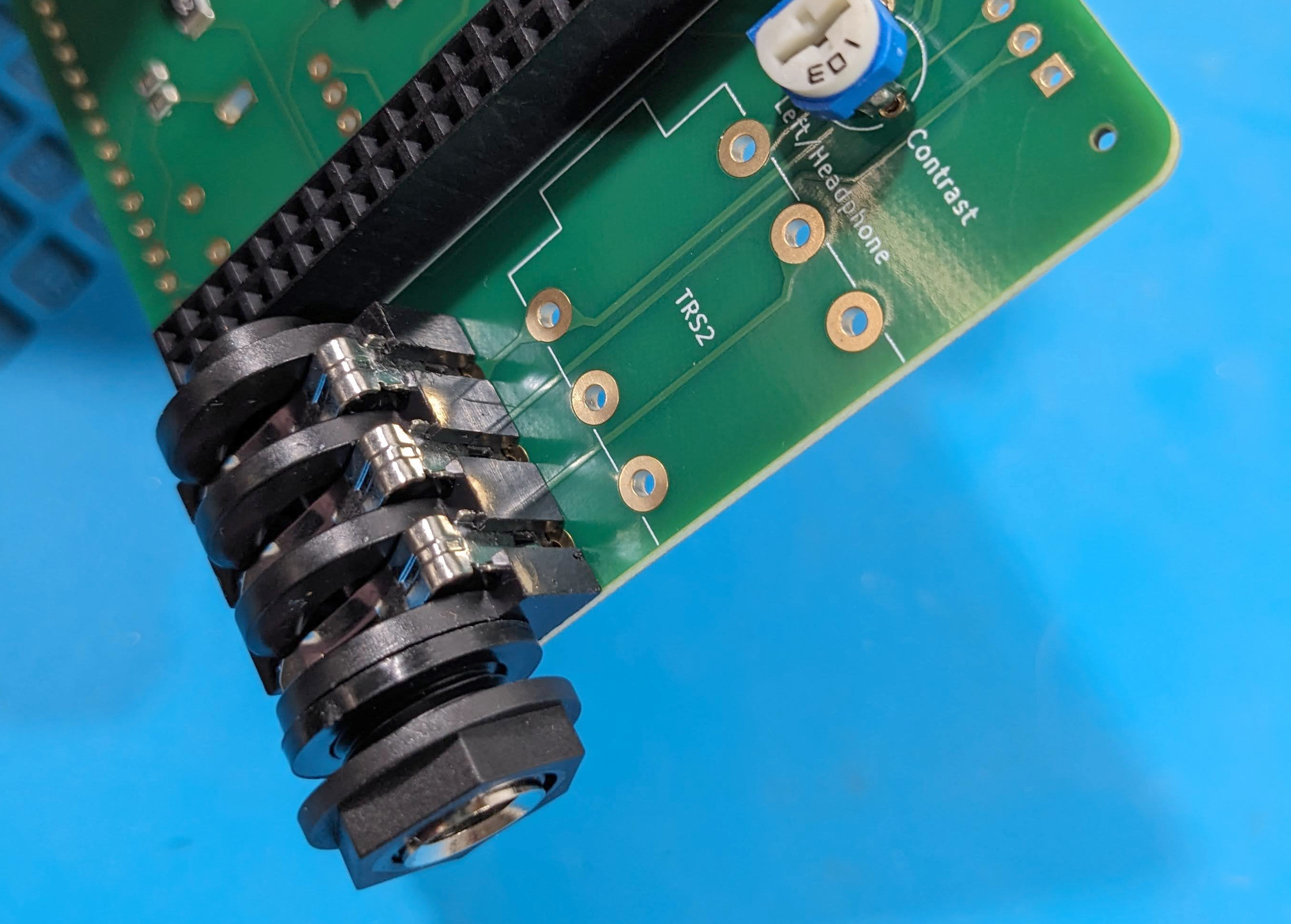 audio jacks flush mounted to bottom side of PCB
